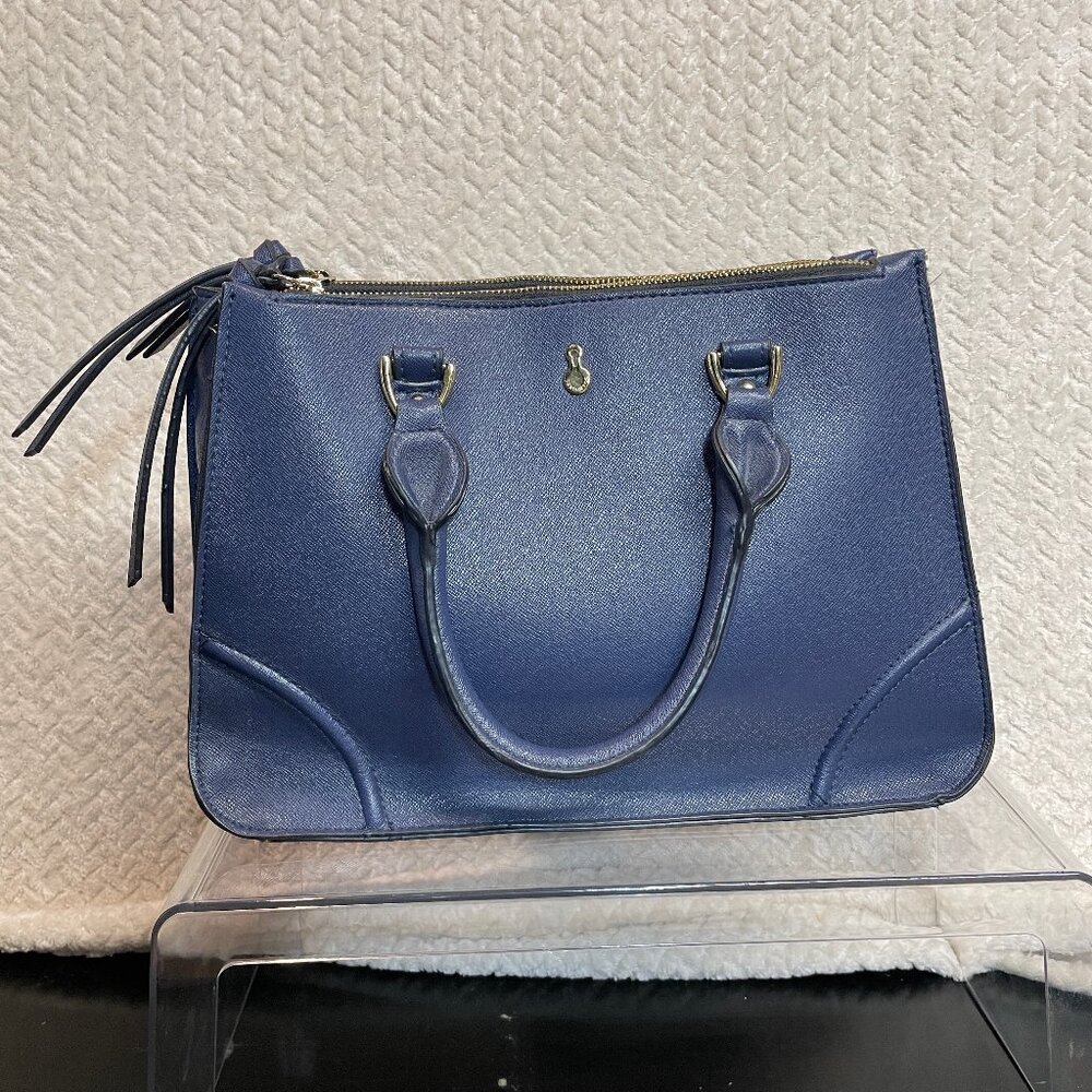 London Fog Navy Leather Handle Bag 3 Compartments‎